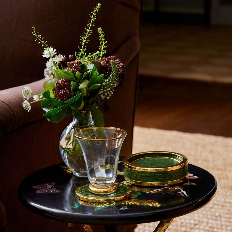 Aerin Classic Croc Leather Coasters, Verde, Set of 4