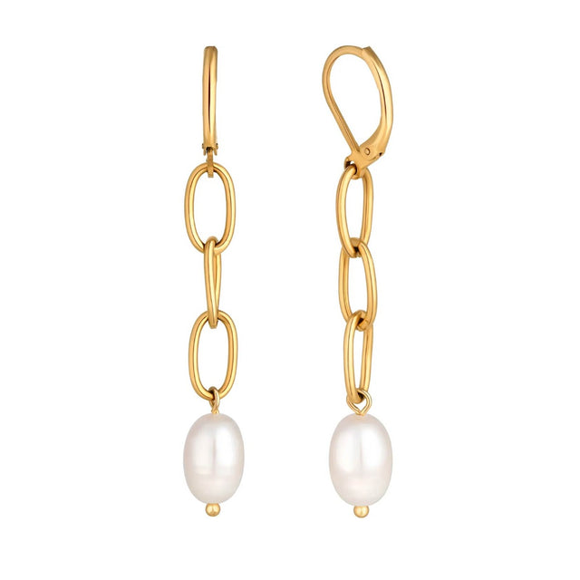 Amori Pearl Chain Earrings, Gold