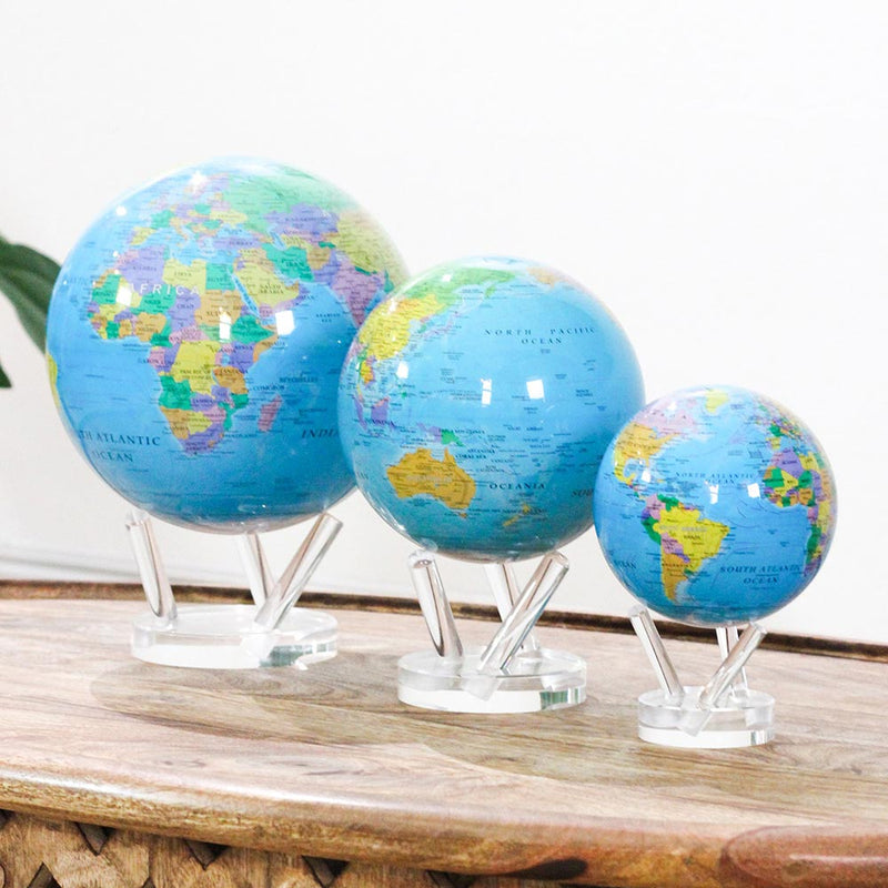 Blue Political Map Mova Globes in three sizes