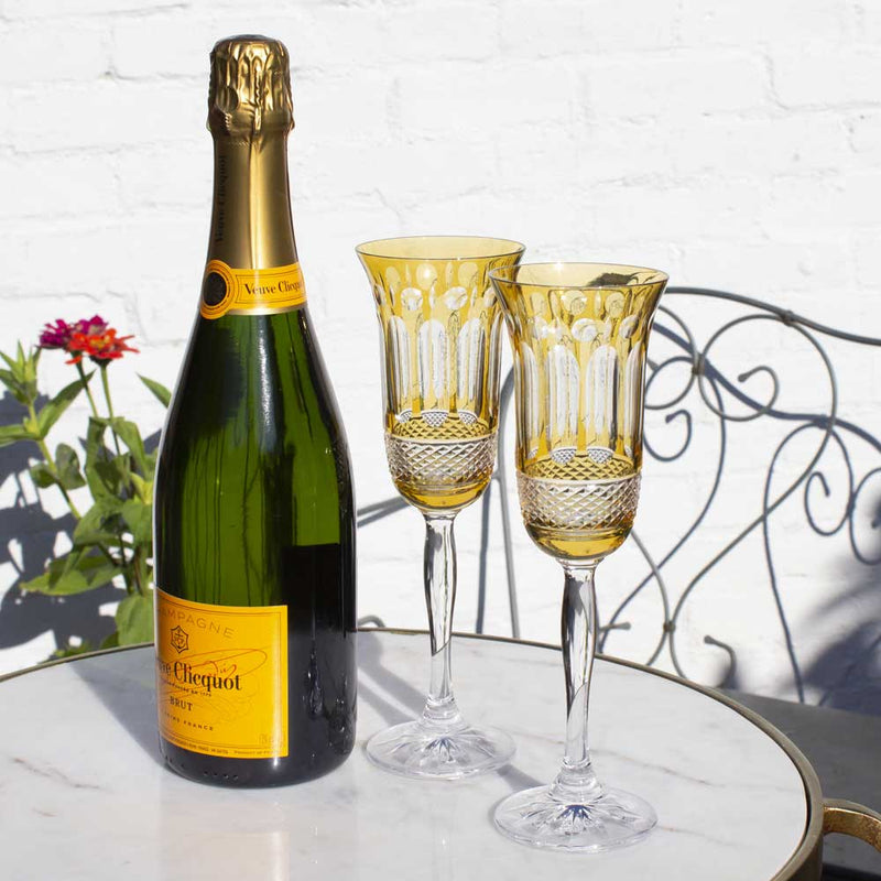 Royal Scot Crystal Belgravia Set of 2 Gold Amber Champagne Flutes