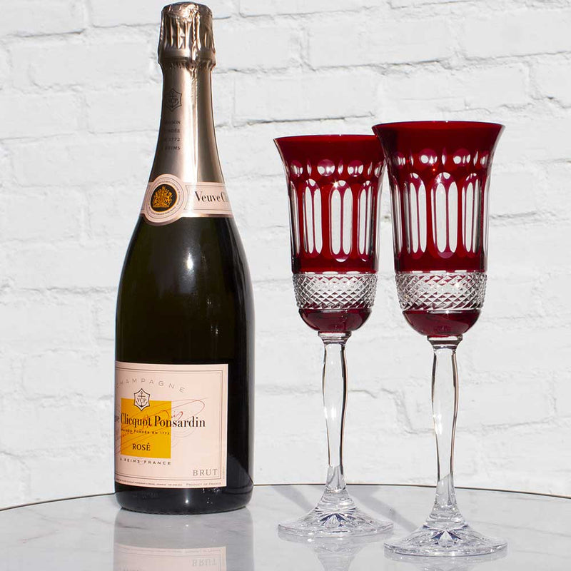 Royal Scot Crystal Belgravia Set of 2 Ruby Red Champagne Flutes