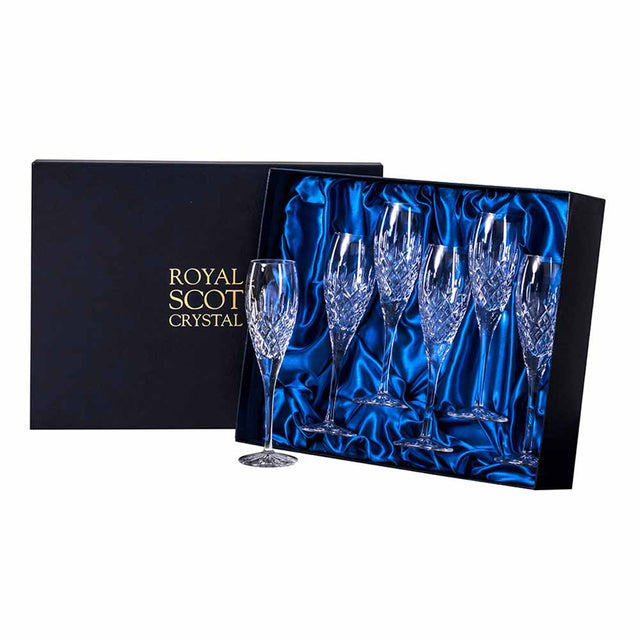 Royal Scot Crystal London Set of 6 Crystal Champagne Flutes, 218mm