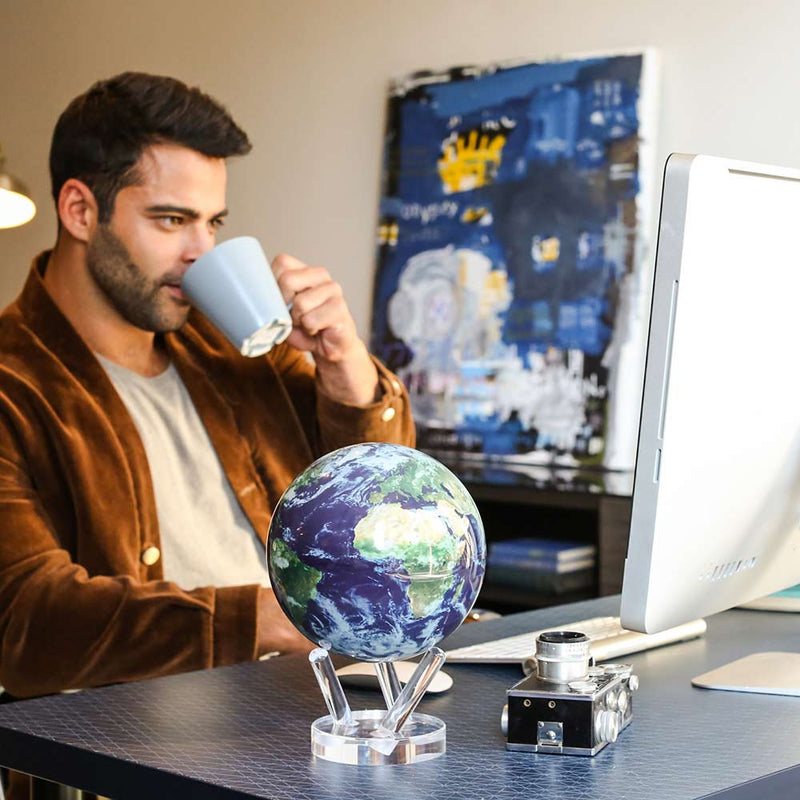 Satellite Earth Clouds Mova Globe 6 inch on a desk