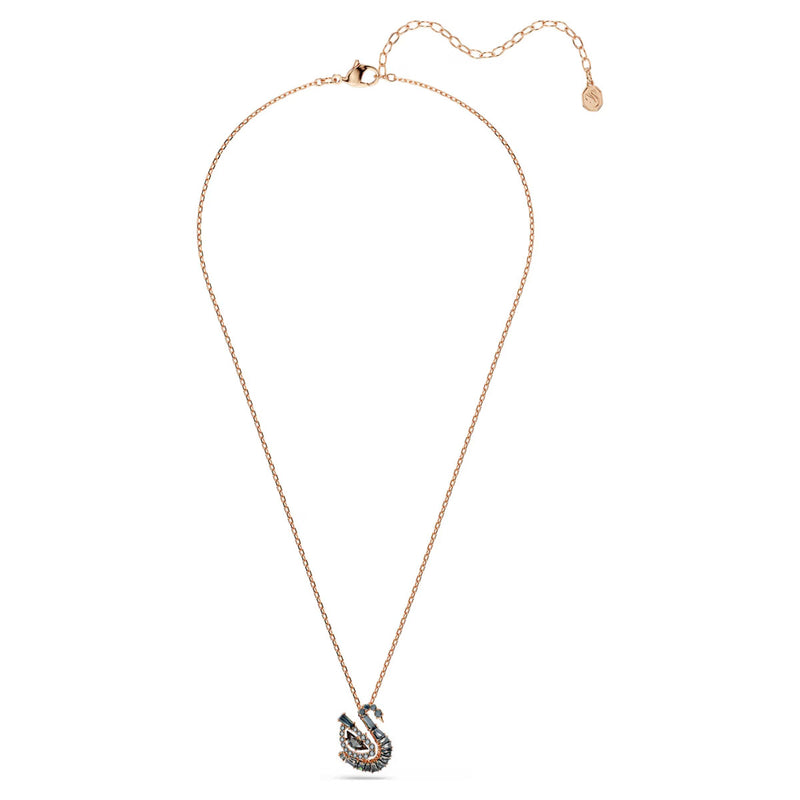 Swarovski Swan pendant, Mixed cuts, Swan, Black, 18K rose gold finish