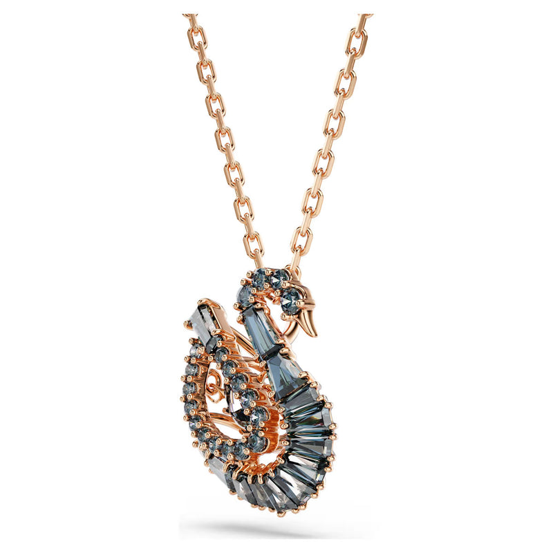 Swarovski Swan pendant, Mixed cuts, Swan, Black, 18K rose gold finish