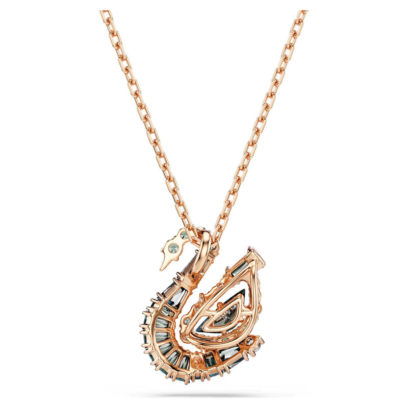 Swarovski Swan pendant, Mixed cuts, Swan, Black, 18K rose gold finish