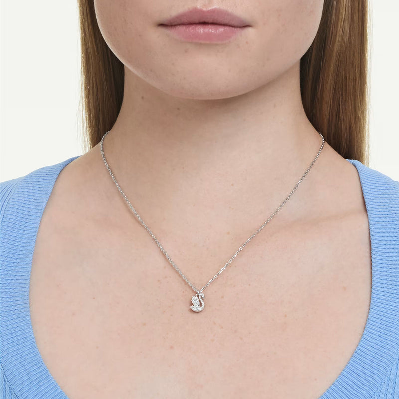 Swarovski Swan pendant, Mixed cuts, Swan, White, Rhodium plated