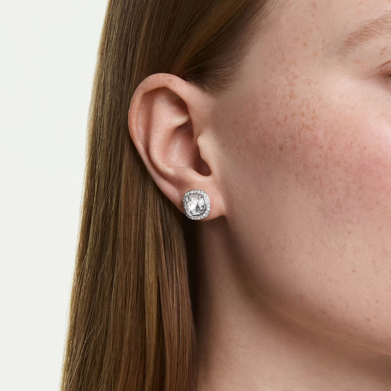 Swarovski Una Angelic earrings, Cushion cut, White, Rhodium plated
