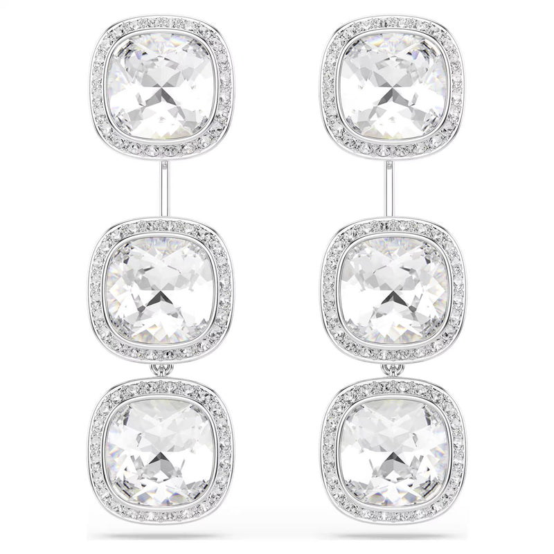 Swarovski Una Angelic earrings, Cushion cut, White, Rhodium plated