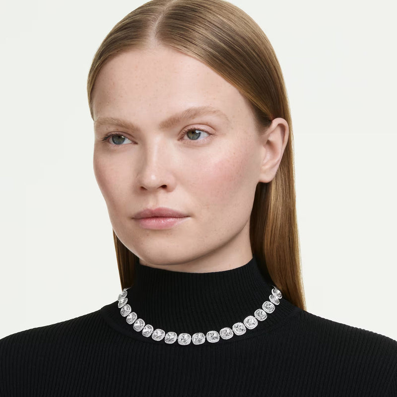 Swarovski Una Angelic necklace, Cushion cut, White, Rhodium plated