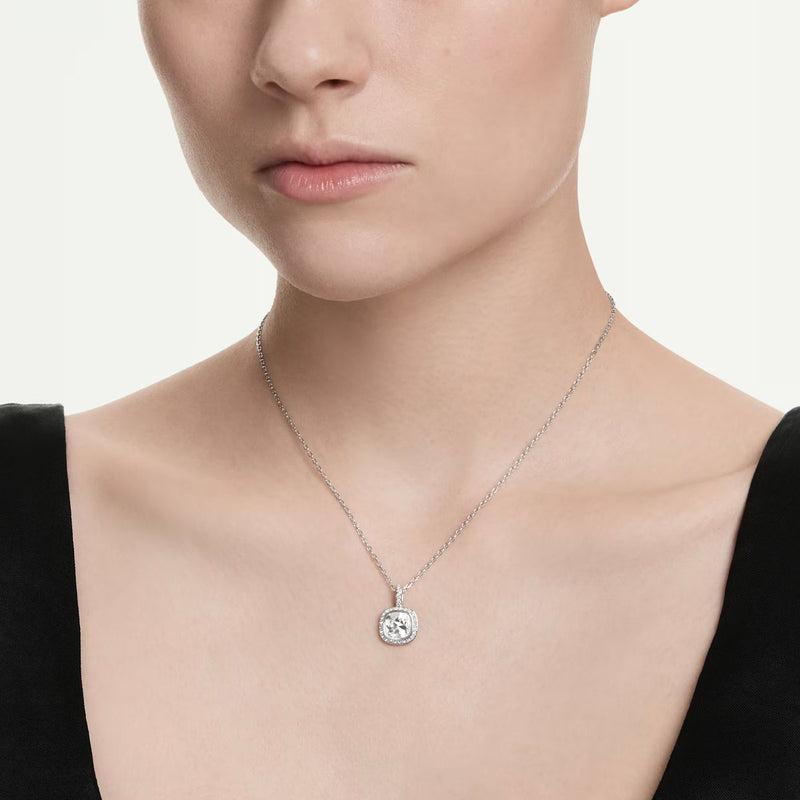 Swarovski Una Angelic pendant, Cushion cut, White, Rhodium plated