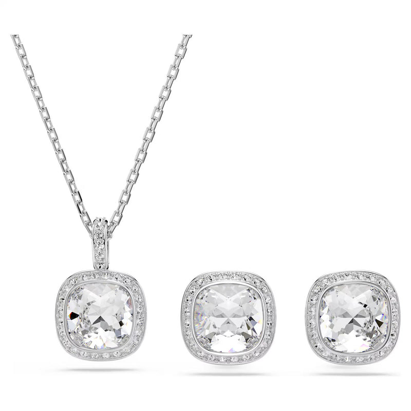 Swarovski Una Angelic set, Cushion cut, White, Rhodium plated
