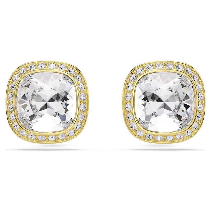 Swarovski Una Angelic stud earrings, Cushion cut, White, 18K gold finish