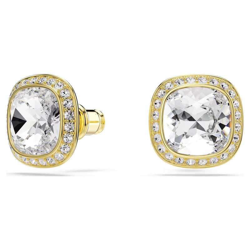 Swarovski Una Angelic stud earrings, Cushion cut, White, 18K gold finish