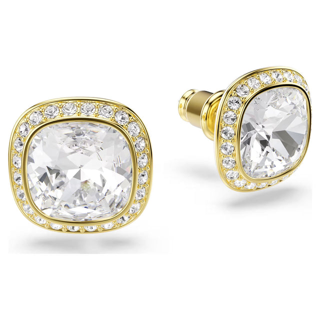 Swarovski Una Angelic stud earrings, Cushion cut, White, 18K gold finish