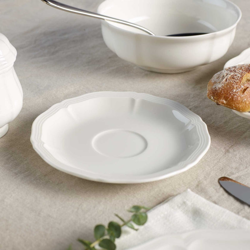 Villeroy & Boch Manoir 15cm Tea Cup Saucer on a dining table with Villeroy & Boch Manoir bowl