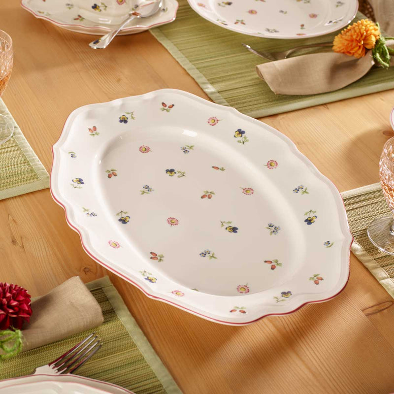 Villeroy & Boch Petite Fleur 44cm Oval Platter on a dining table with Villeroy & Boch Petite Fleur plates