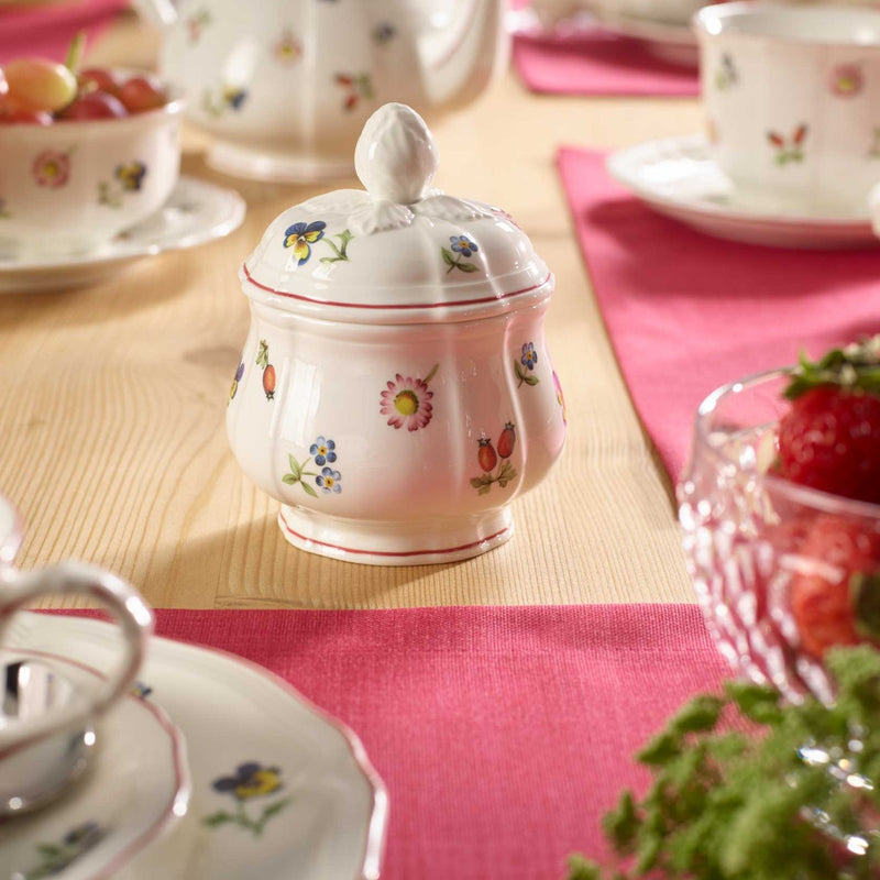 Villeroy & Boch Petite Fleur 0.20L Covered Sugar Pot on a dining table