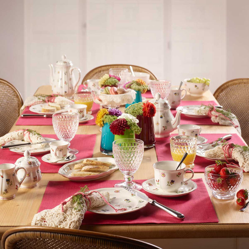 Villeroy & Boch Petite Fleur range on a laid table with Villeroy & Boch Boston glasses