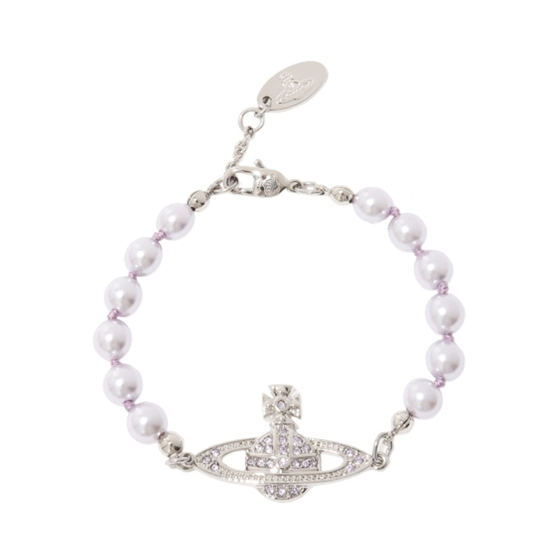 Vivienne Westwood Mini Bas Relief Pearl Bracelet, Silver Tone Plated