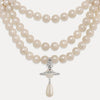 Vivienne Westwood Three Row Pearl Drop Choker, Gold Plated