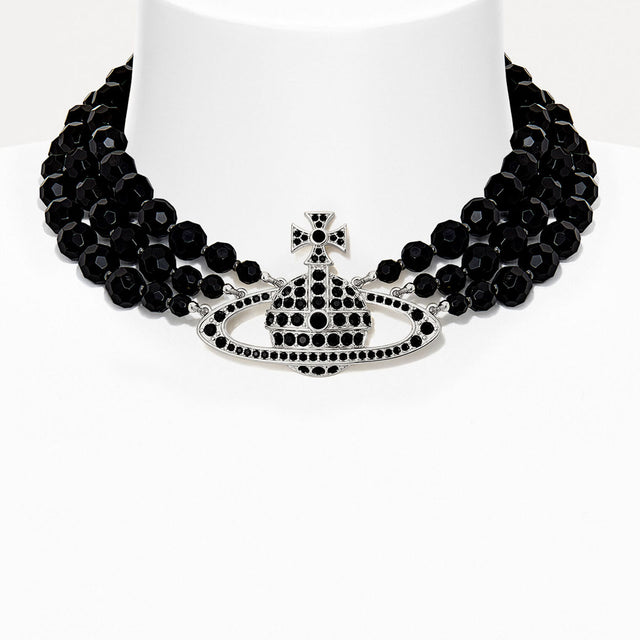 Vivienne Westwood Messaline Three Row Choker, Silver Tone Plated