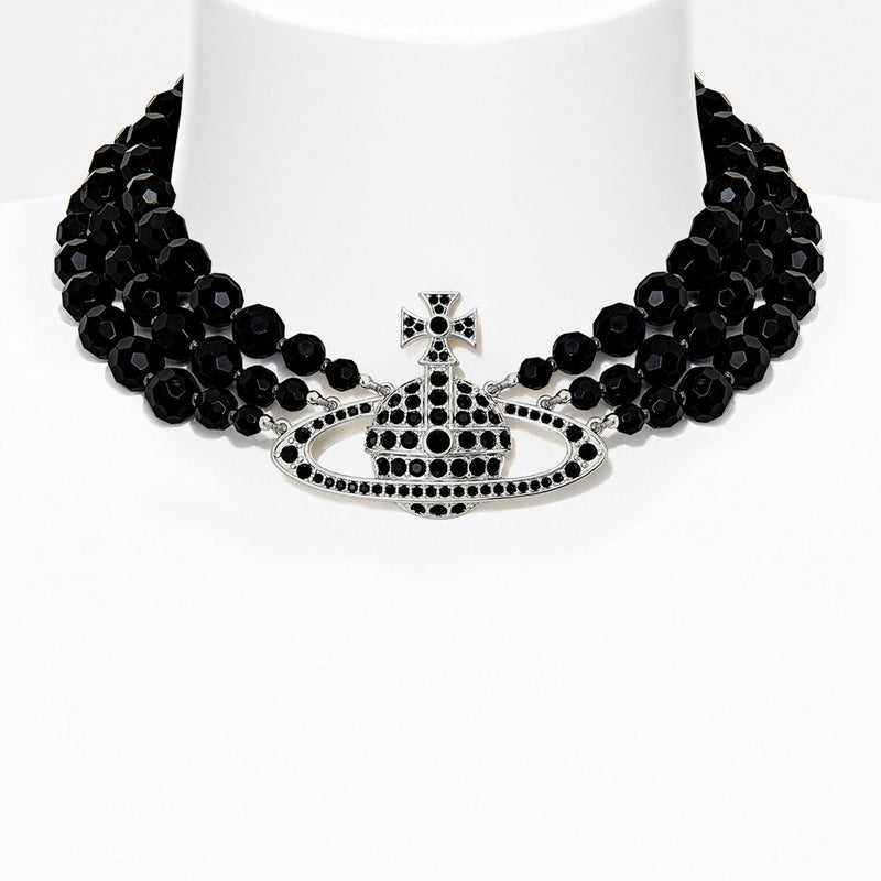Vivienne Westwood Messaline Three Row Choker, Silver Tone Plated
