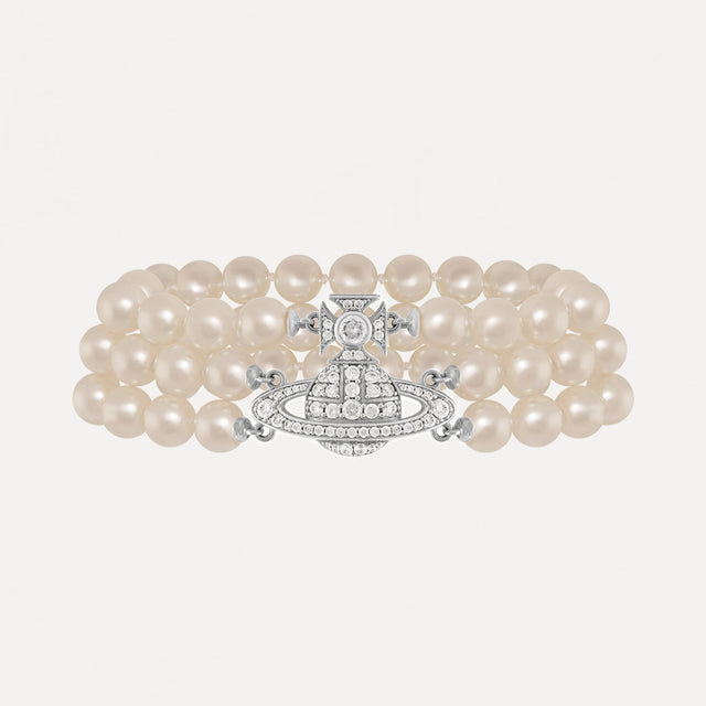 Vivienne Westwood Graziella Three Row Pearl Bracelet, Platinum Plated