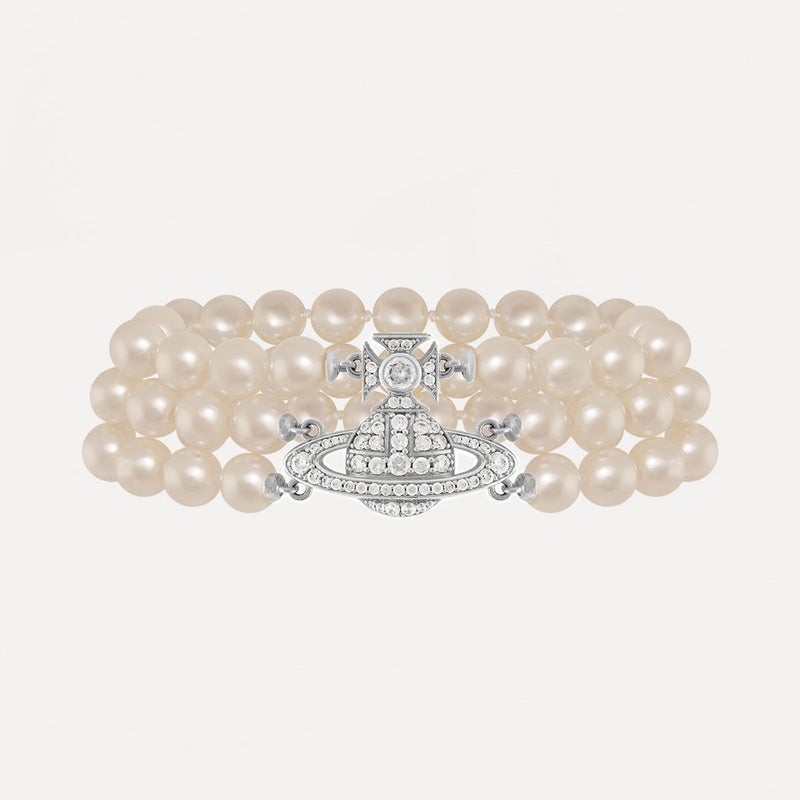 Vivienne Westwood Graziella Three Row Pearl Bracelet, Platinum Plated