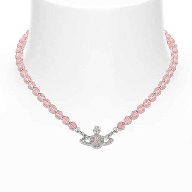 Vivienne Westwood Messaline Pink Orb Choker, Silver Plated