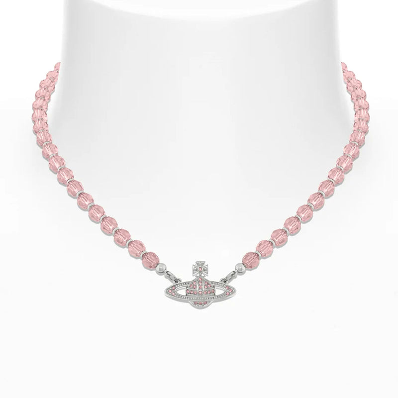 Vivienne Westwood Messaline Pink Orb Choker, Silver Plated