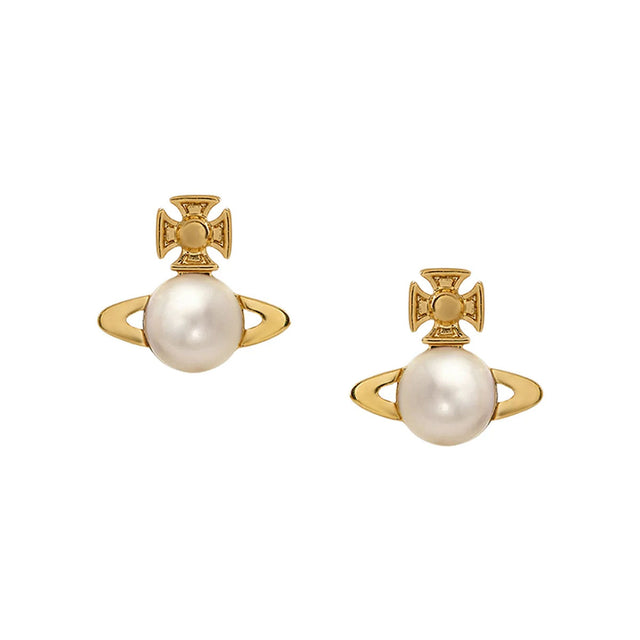 Vivienne Westwood Balbina Cream Pearl Earrings, Gold Plated