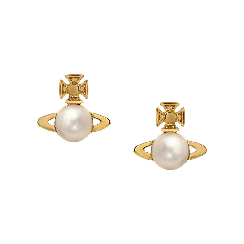Vivienne Westwood Balbina Cream Pearl Earrings, Gold Plated