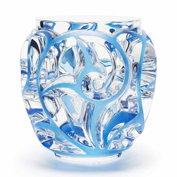 Lalique Tourbillons Clear & Blue Patina Vase