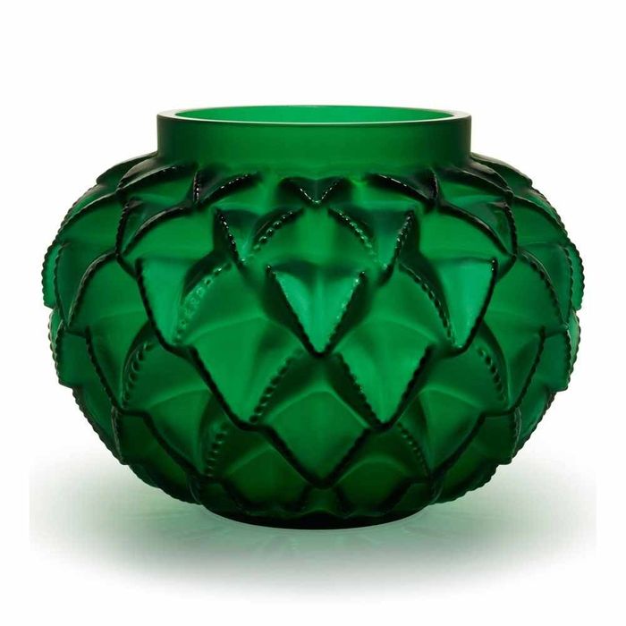 Lalique Languedoc Green Large Vase, Numbered Edition