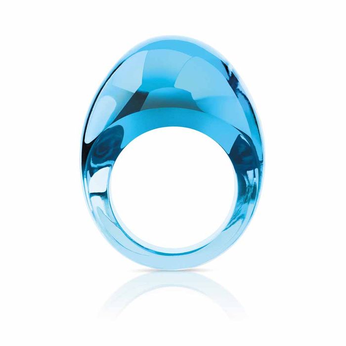 Lalique Cabochon Clear Blue Patina Ring, Size 53