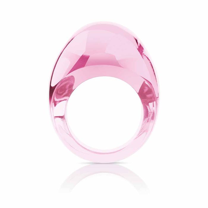 Lalique Cabochon Clear Pink Patina Ring, Size 54