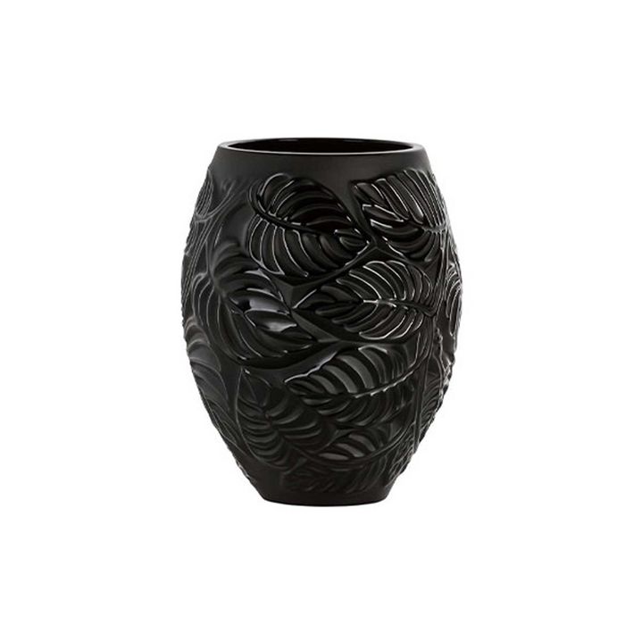 Lalique Black Crystal Feuilles Vase