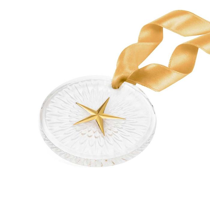 Lalique 2023 Plume Christmas Ornament, Clear Gold Stamped