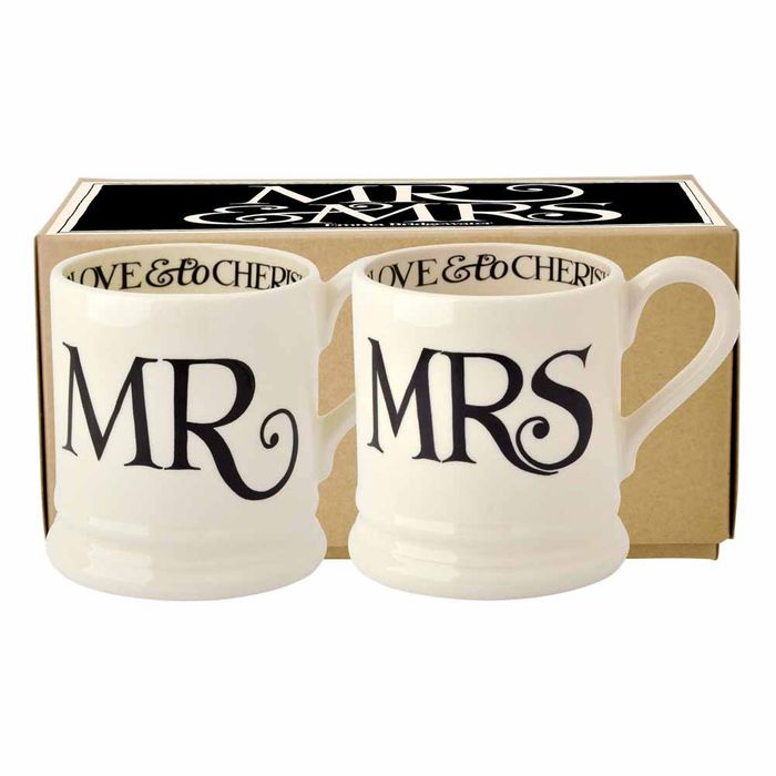 Emma Bridgewater Black Toast 'Mr & Mrs' Set of 2 1/2 Pint Mugs (Boxed)