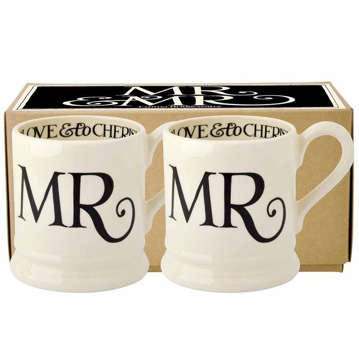 Emma Bridgewater Black Toast 'Mr & Mr' Set of 2 1/2 Pint Mugs (Boxed)