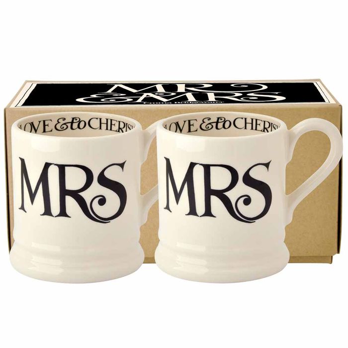 Emma Bridgewater Black Toast 'Mrs & Mrs' Set of 2 1/2 Pint Mugs (Boxed)