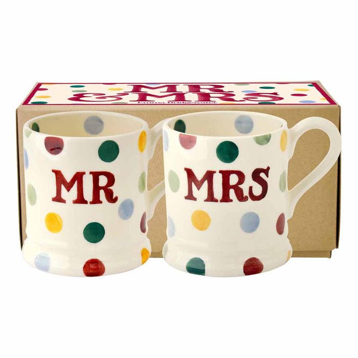 Emma Bridgewater Polka Dot 'Mr & Mrs' Set of 2 1/2 Pint Mugs (Boxed)