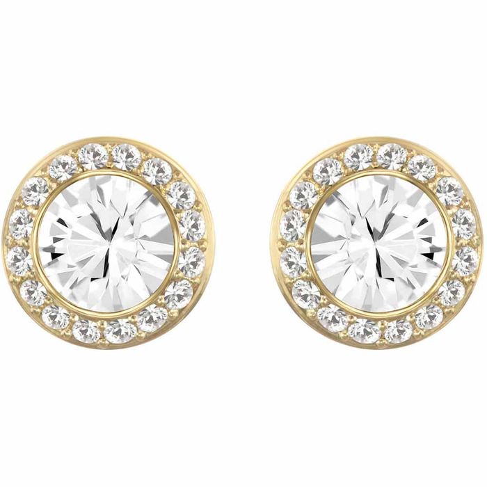 Swarovski Angelic Round Stud Earrings, White, Gold Plated