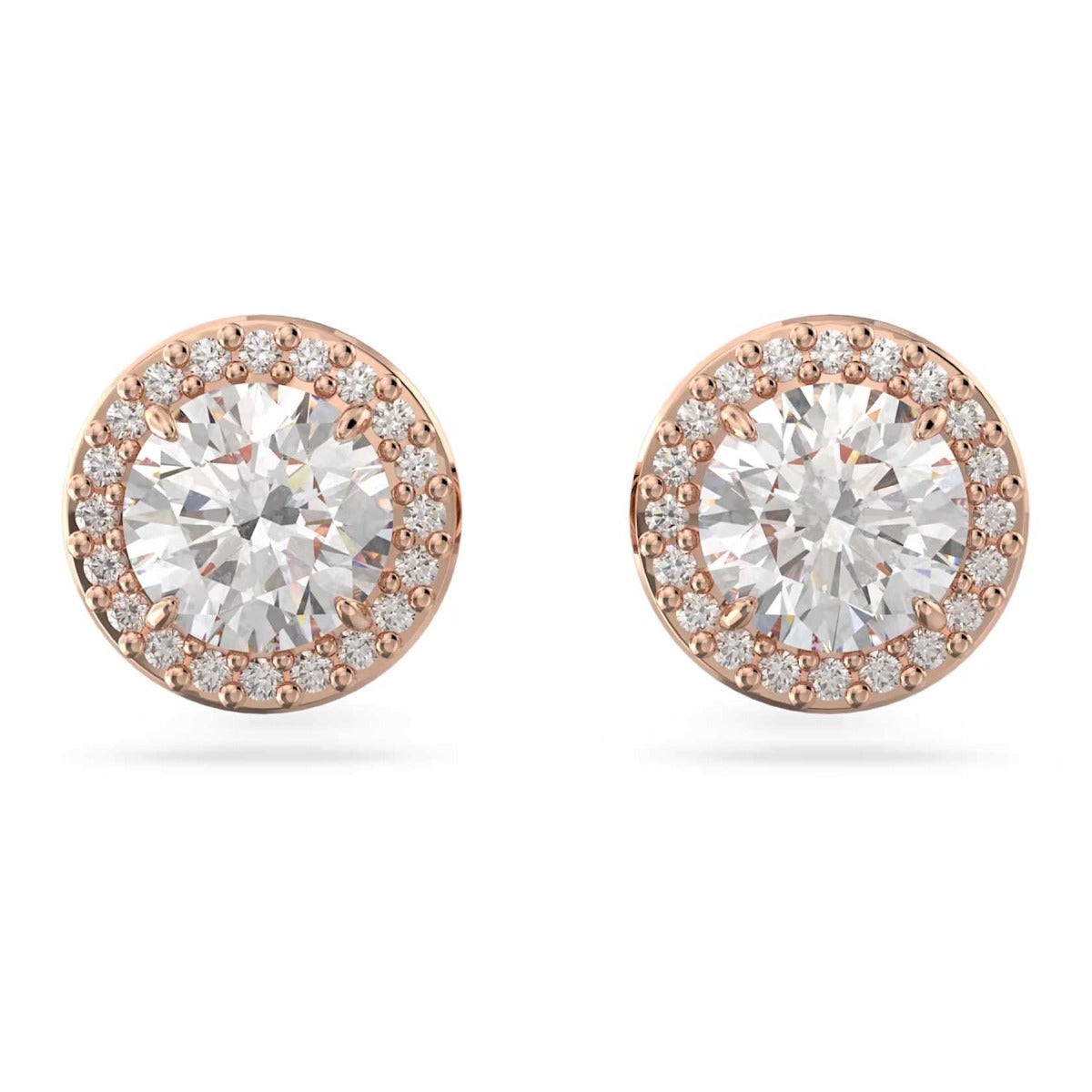 Swarovski Constella Stud Earrings, Round cut, Pave, White, Rose gold-tone plated