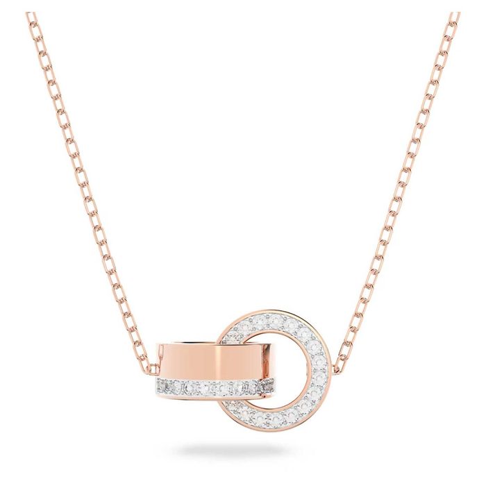 Swarovski Hollow Pendant, Intertwined Circles, Small, White, Rose gold-tone plated