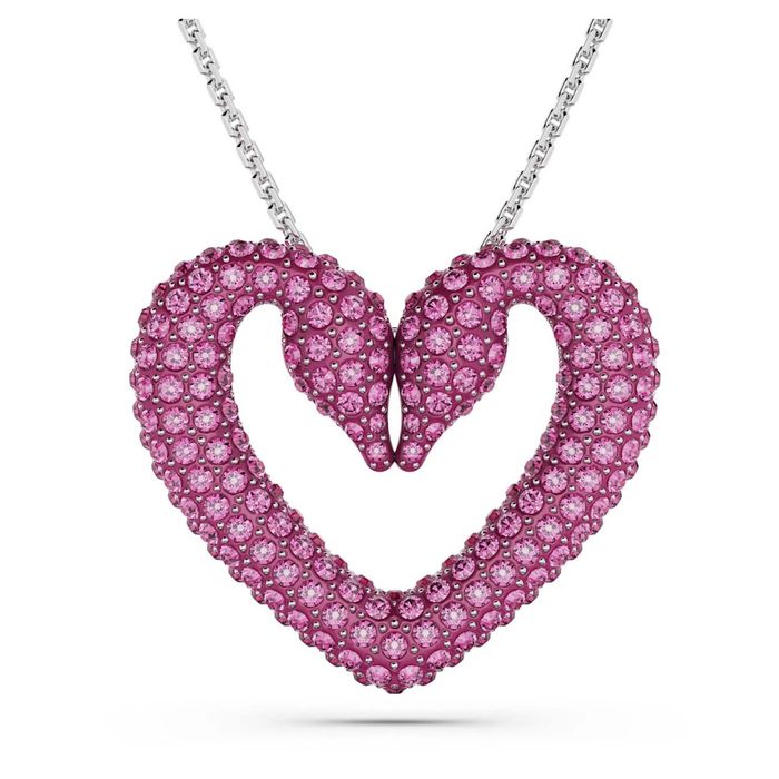 Swarovski Una Pendant, Heart, Medium, Pink, Rhodium plated