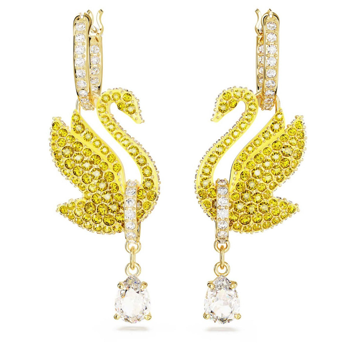 Swarovski Iconic Swan Drop Earrings, Swan, Yellow, Gold-tone Plated