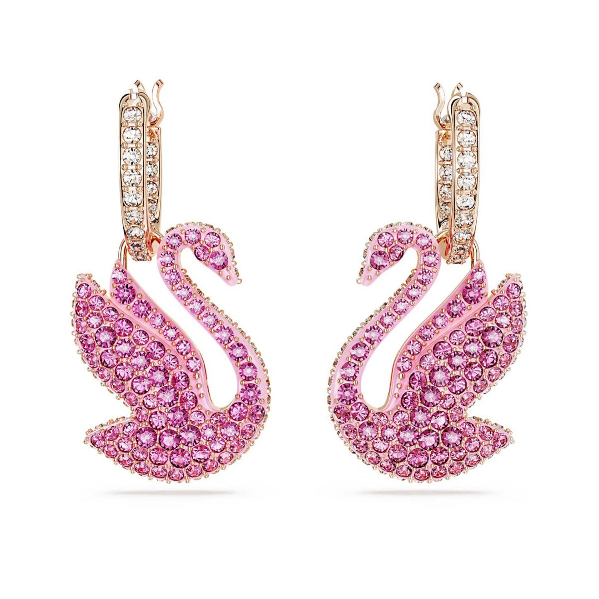 Swarovski Iconic Swan Drop Earrings, Swan, Pink, Rose Gold-tone Plated
