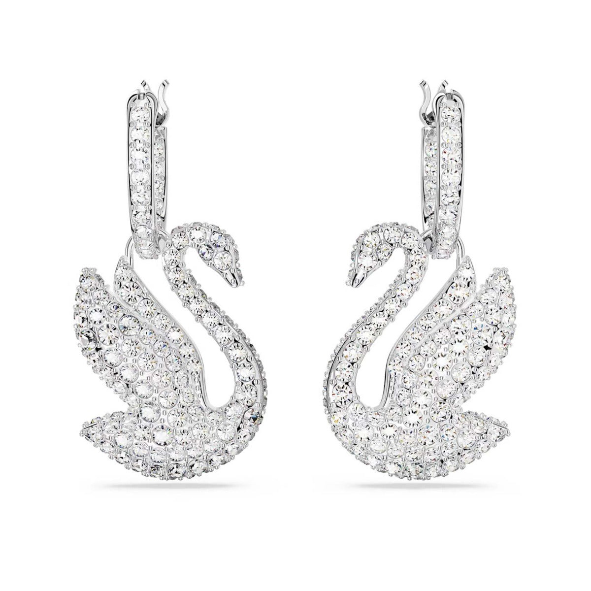 Swarovski Iconic Swan Drop Earrings, Swan, White, Rhodium plated